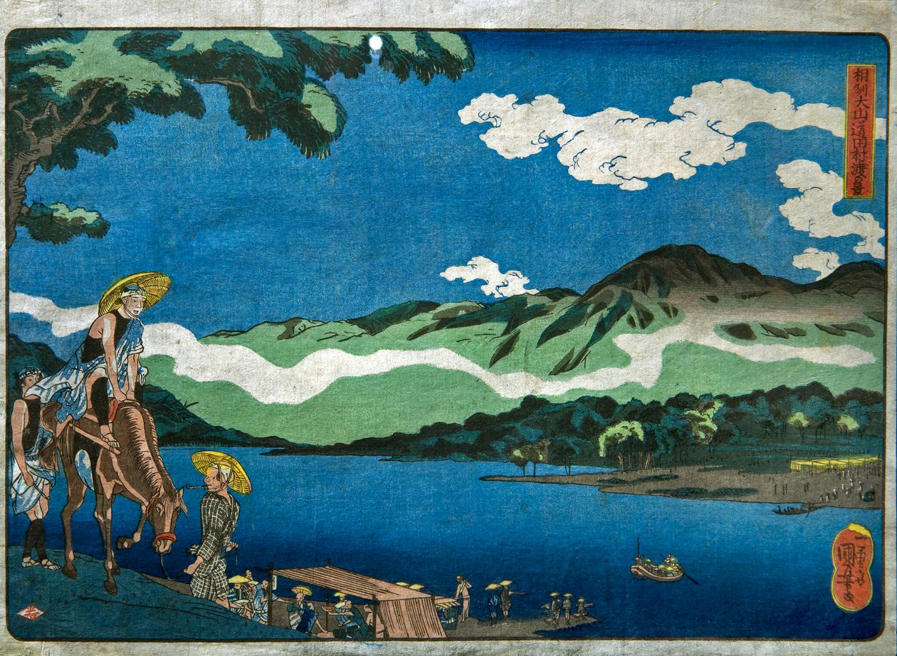 Pohled na trajekt Tamura na Ōyama Road v provincii Sagami (Sōshū Ōyama-dō Tamura no watashi no kei) od Utagawa Kuniyoshi