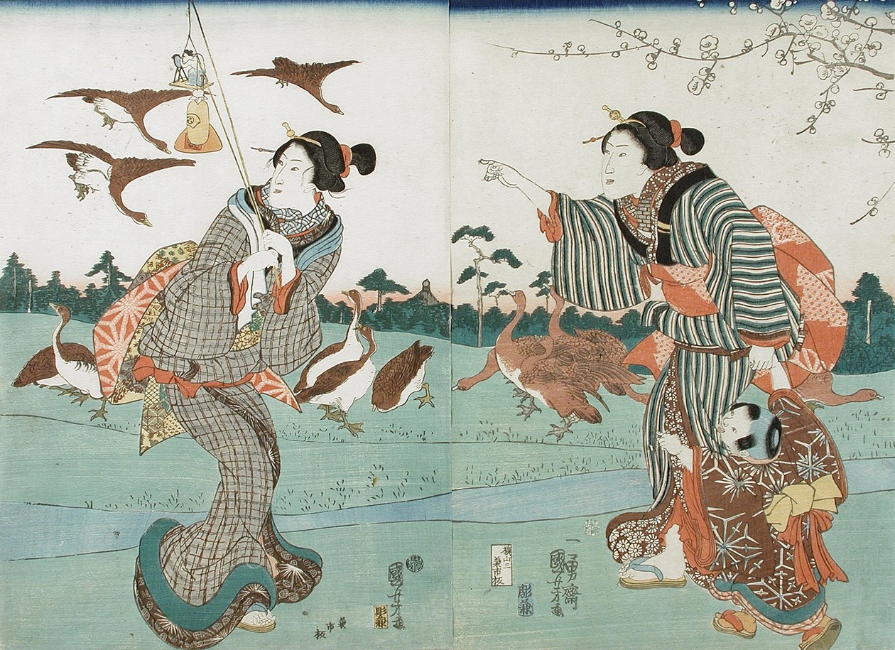 Pohled na Yanagishimu na jaře od Utagawa Kuniyoshi