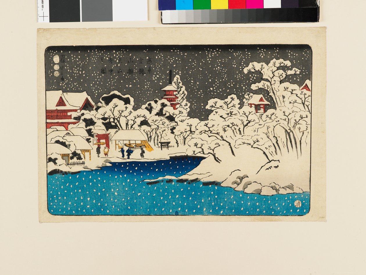 Pohled na sníh na Benten Hill, chrám Kinryūzan od Utagawa Kuniyoshi