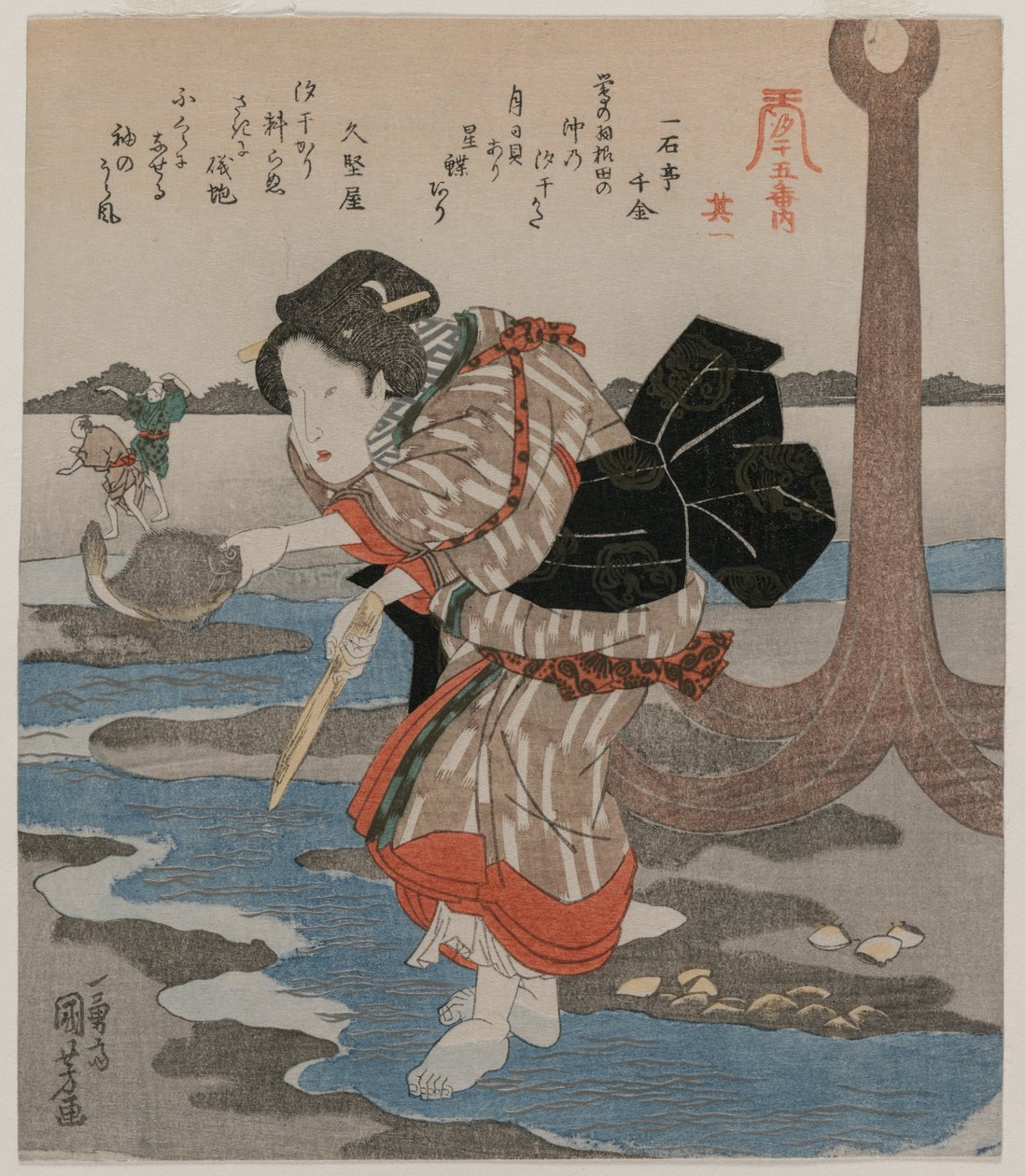 Žena vedle kotvy; ze série Five Pictures of Low Tide od Utagawa Kuniyoshi