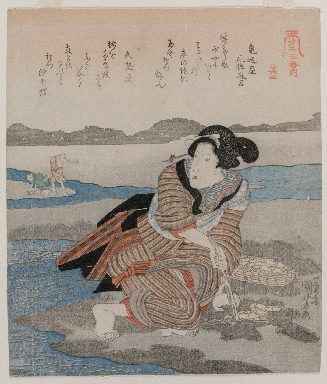 Žena kopání škeble; ze série Five Pictures of Low Tide od Utagawa Kuniyoshi