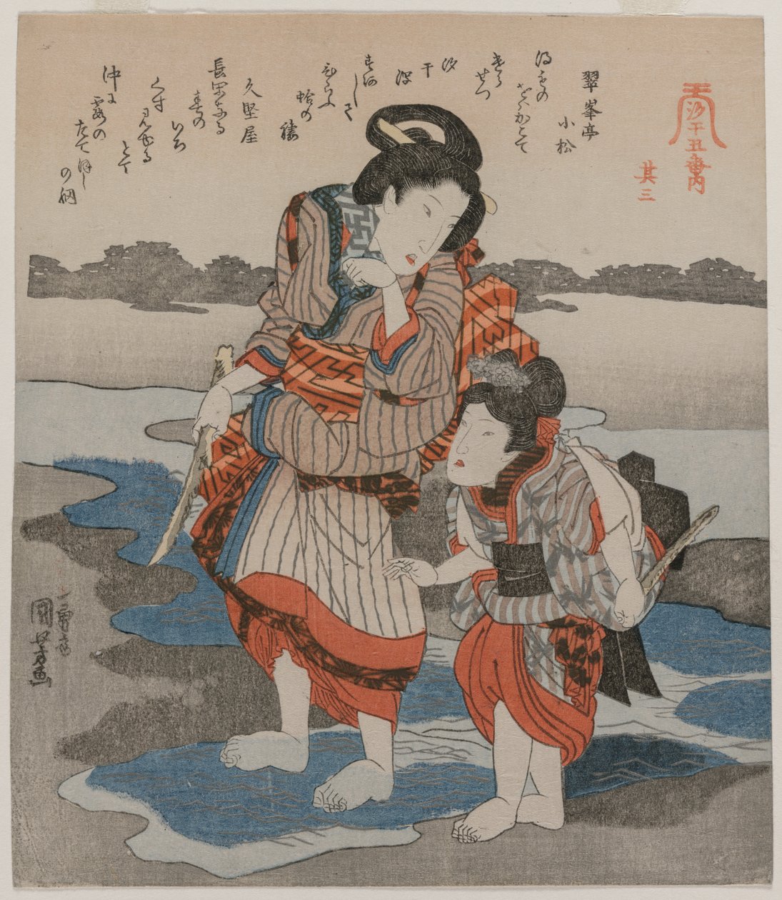 Žena a dítě; ze série Five Pictures of Low Tide od Utagawa Kuniyoshi