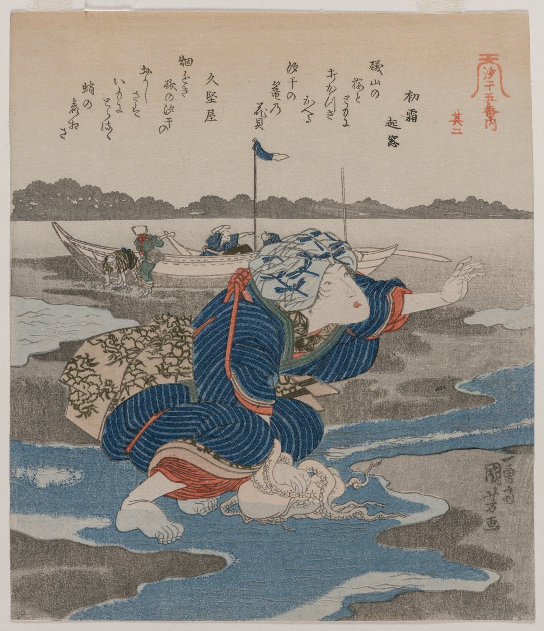 Žena s chobotnicí; ze série Five Pictures of Low Tide od Utagawa Kuniyoshi
