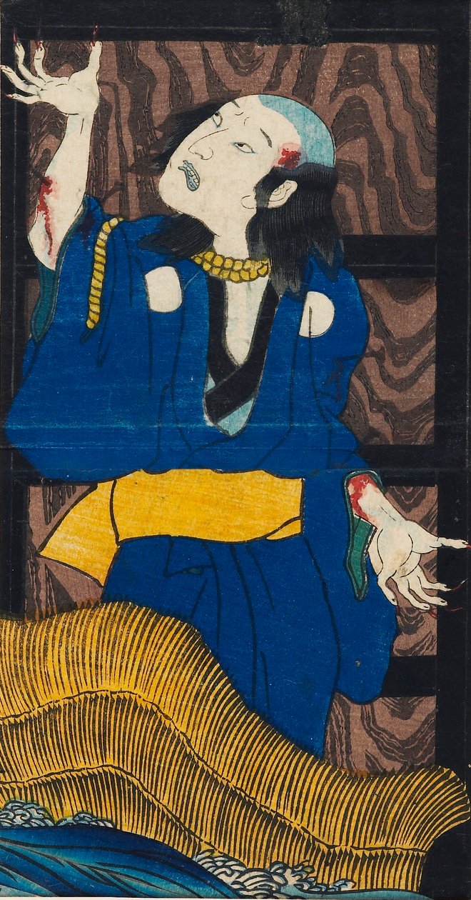 Woodblock print - scéna ze hry Yotsu-ya kaidan Příběh Oiwy a Tamiya Iemon od Utagawa Kuniyoshi