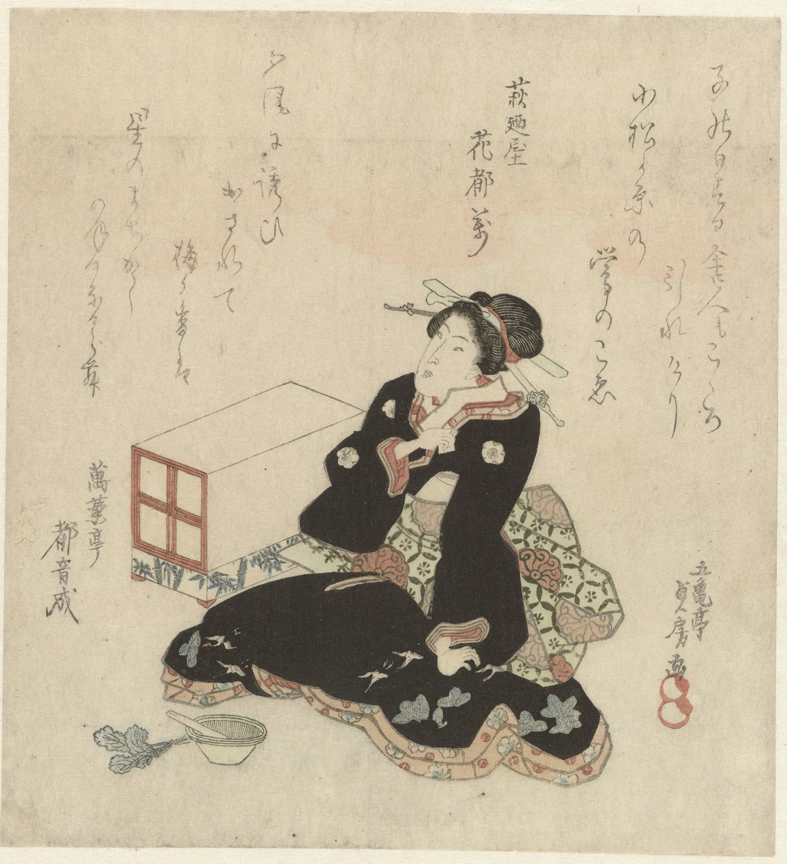 Žena připravuje zelení v hmoždíři od Utagawa Sadafusa