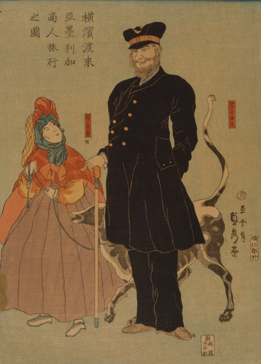 Americký obchodník na procházce v Jokohamě, 1861 od Utagawa Sadahide