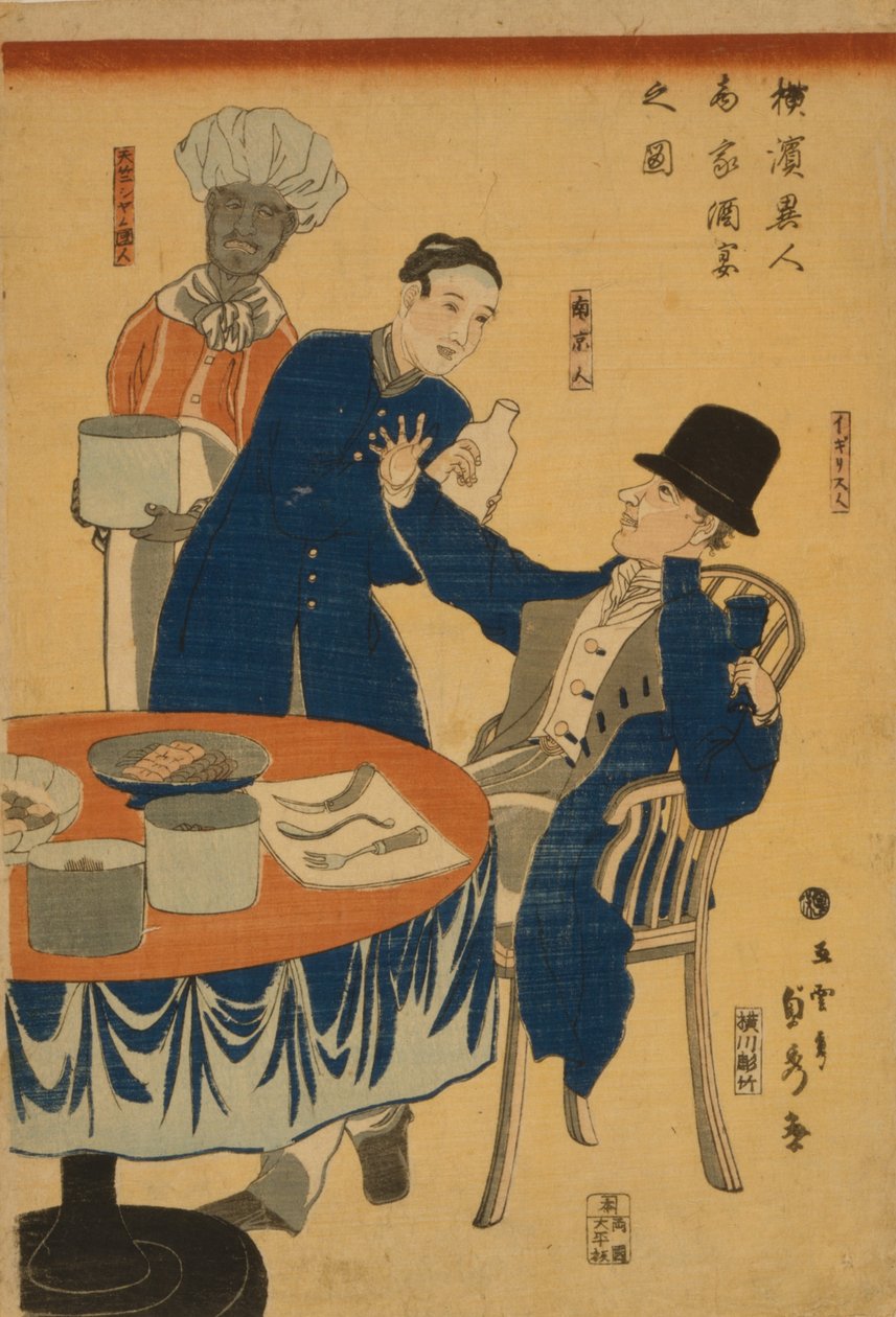 Banket v zahraničním obchodním domě v Jokohamě, 1861 od Utagawa Sadahide