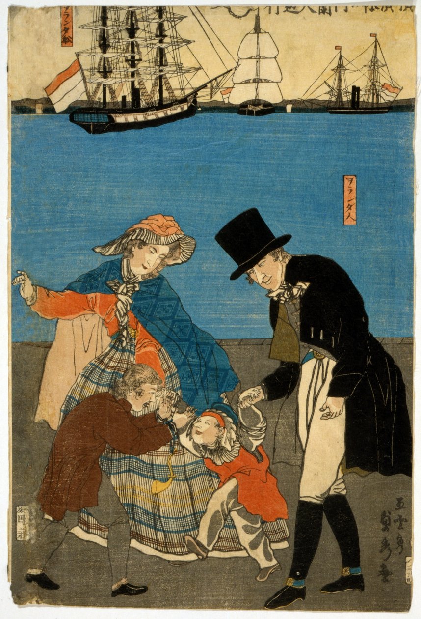 Evropané na procházce v Jokohamě, hospoda. 1871 (ručně kolorovaný dřevěný blok) od Utagawa Sadahide