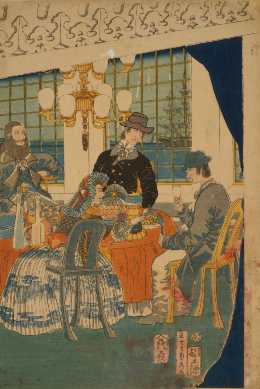 Salon cizího obchodního domu v Jokohamě, 1861 od Utagawa Sadahide