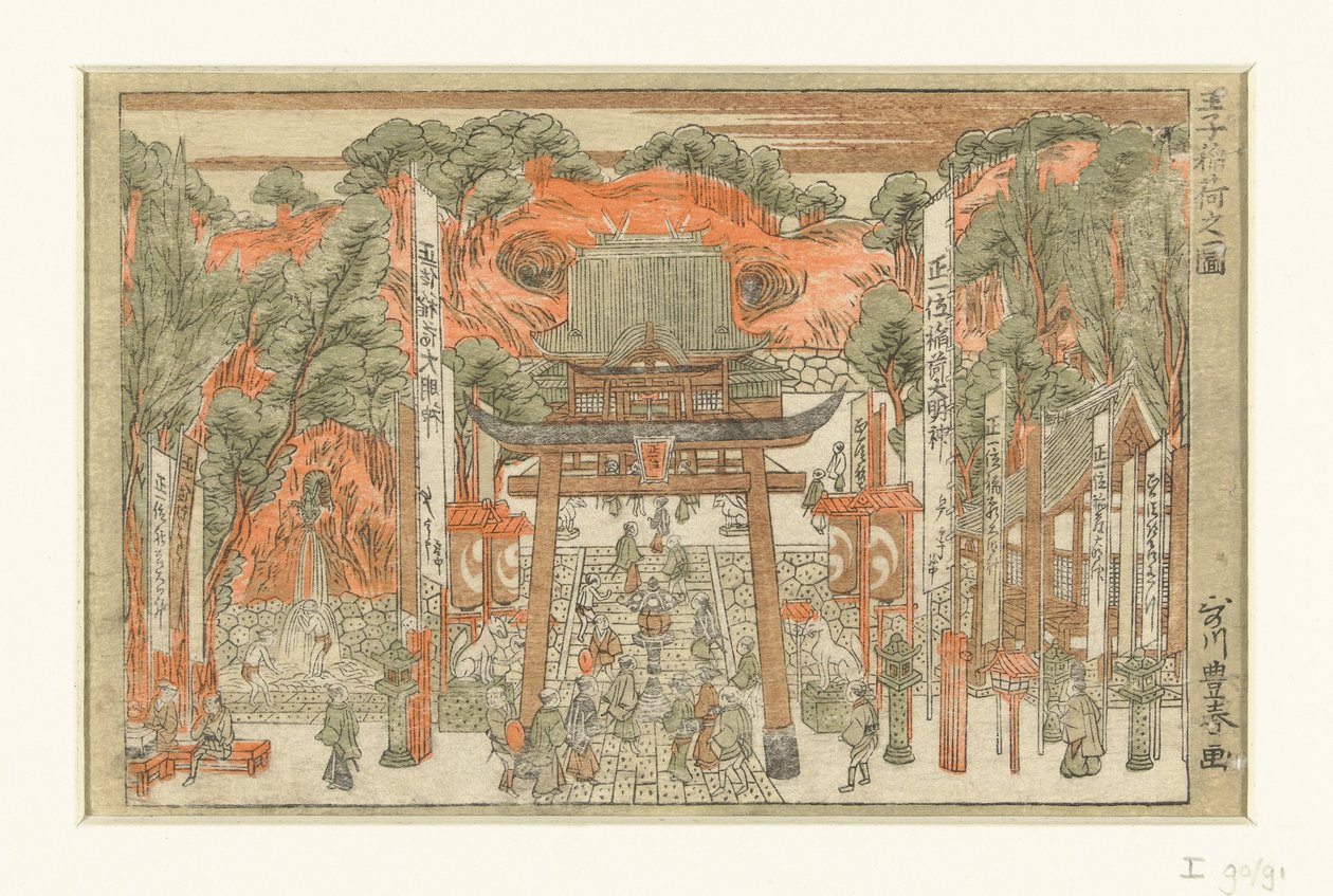 Pohled na svatyni Inari v Oji Oji Inari no zu (název na objektu) od Utagawa Toyoharu