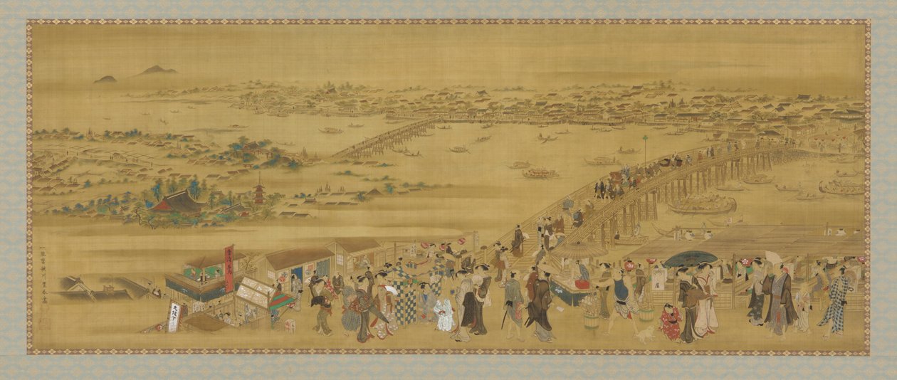 Most Rjogoku, období Edo, počátek 19. století. od Utagawa Toyoharu