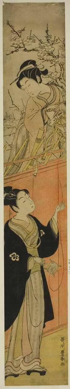 Mladý muž a žena s drakem od Utagawa Toyoharu