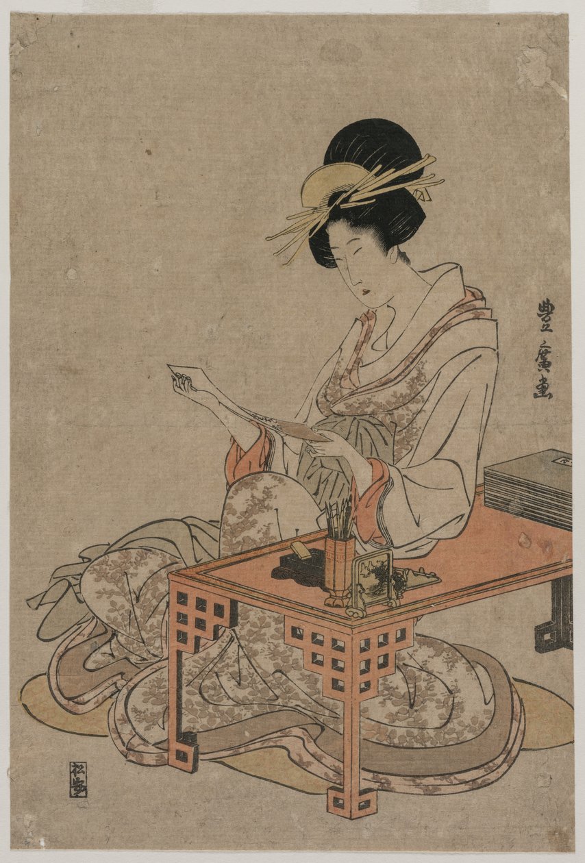 Kurtizána sedící u psacího stolu od Utagawa Toyohiro