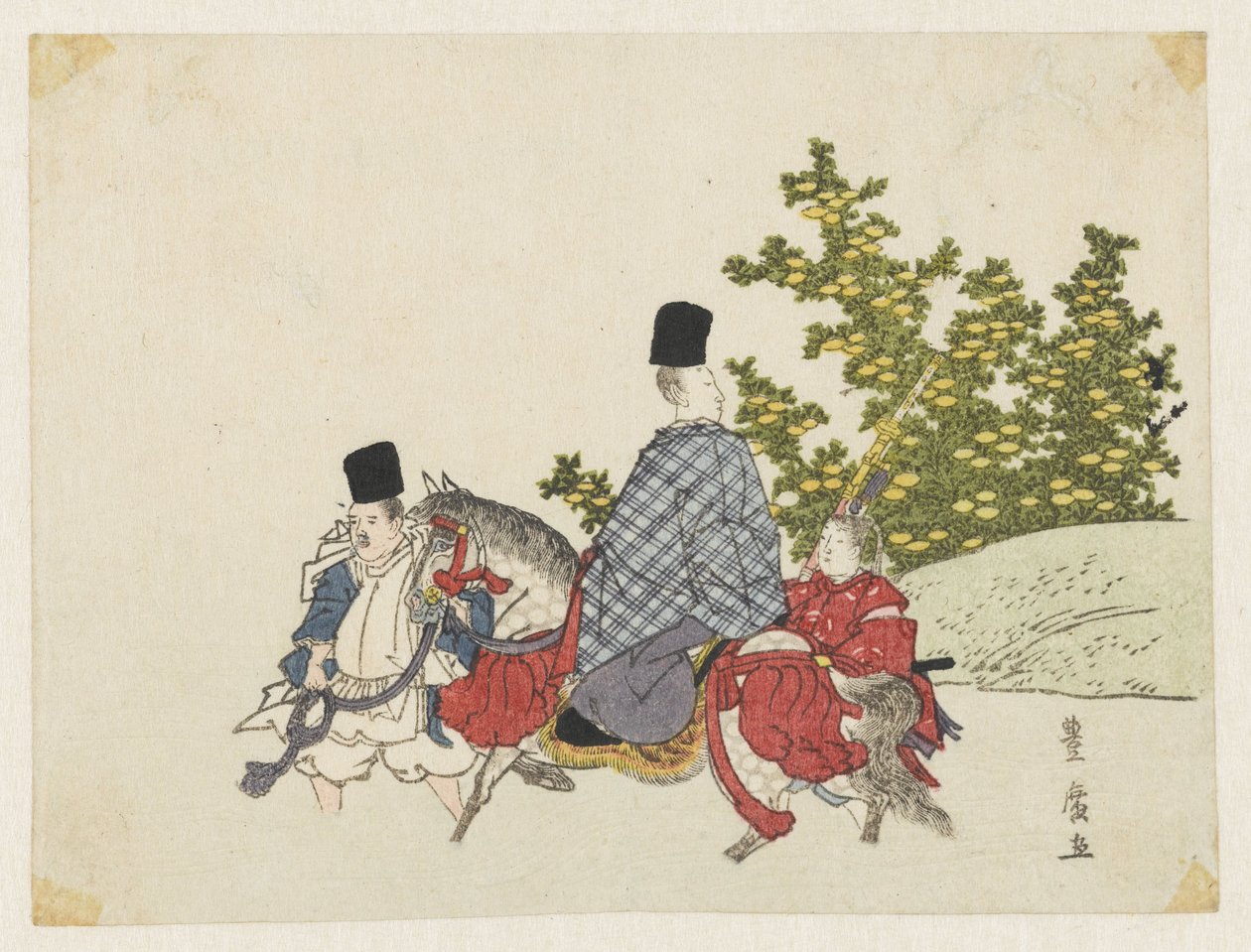 Dvořan na koni brodí potok od Utagawa Toyohiro
