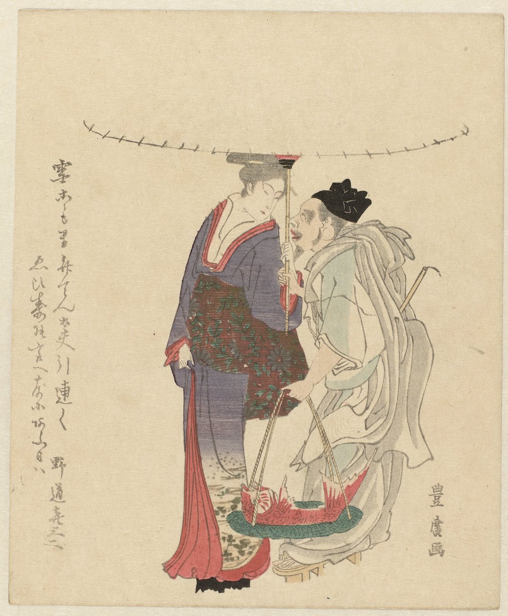 Bůh štěstí Ebisu se ženou od Utagawa Toyohiro