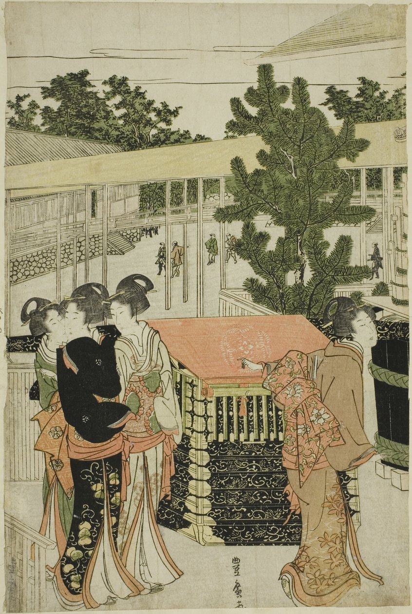 Novoroční pouť do chrámu Mjóhidži v Horinouči (Horinouchi Myohoji eho mairi no zu) od Utagawa Toyohiro