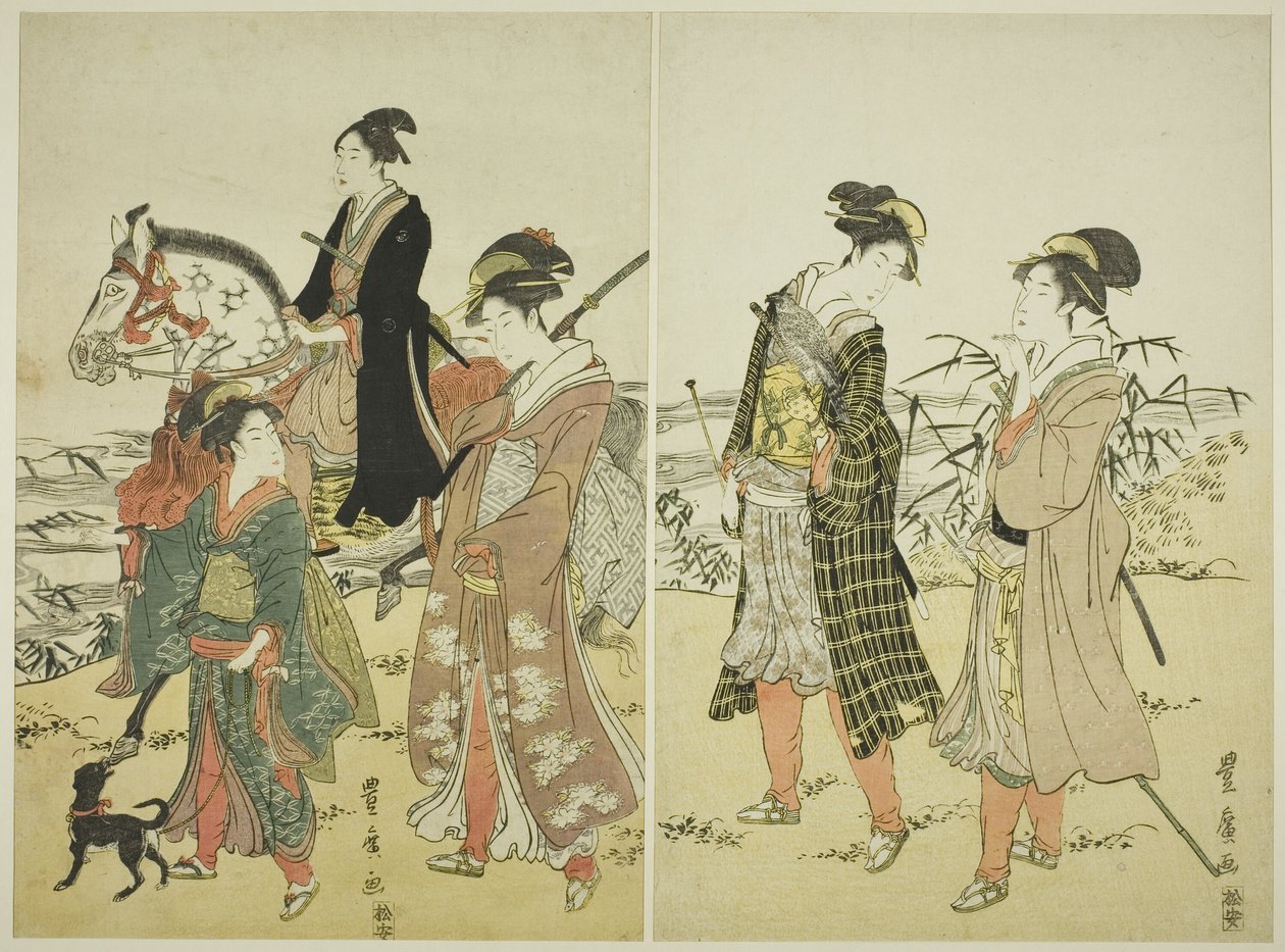 Party sokolníků u řeky od Utagawa Toyohiro