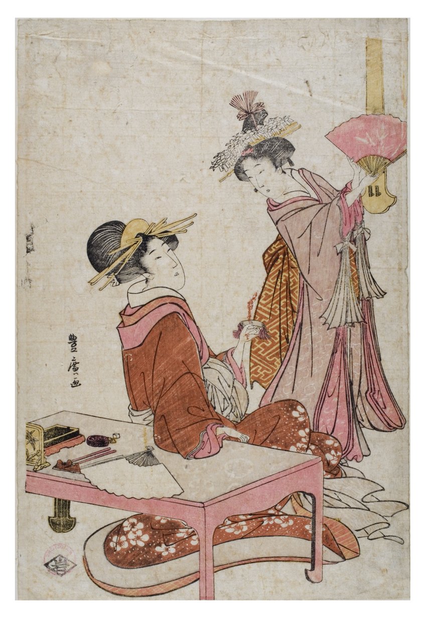 Dvě ženské postavy s fanoušky od Utagawa Toyohiro