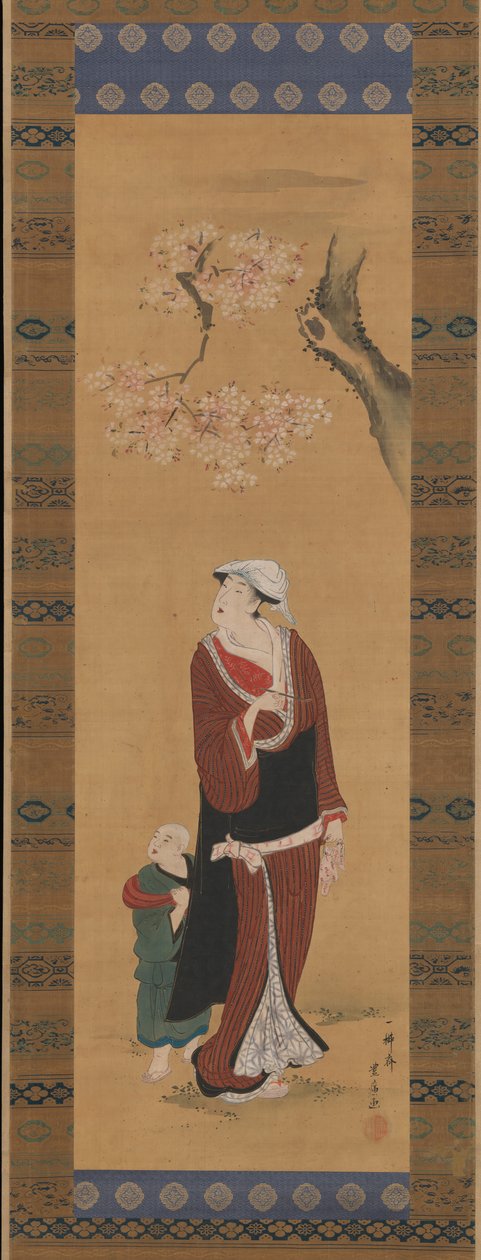Žena a dítě pod třešní, konec 18.-začátek 19. století. od Utagawa Toyohiro