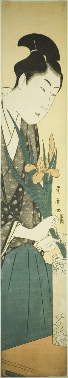 Mladý muž aranžování kosatců ve váze od Utagawa Toyohiro