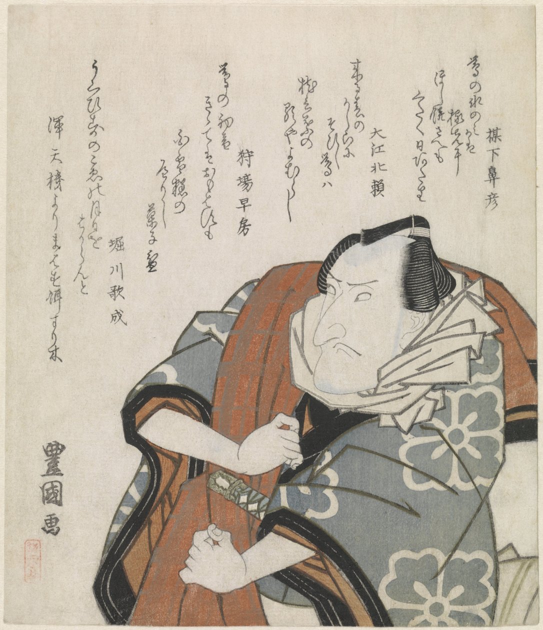 Muž nesoucí cestovní kabát přes rameno od Utagawa Toyokuni (I)