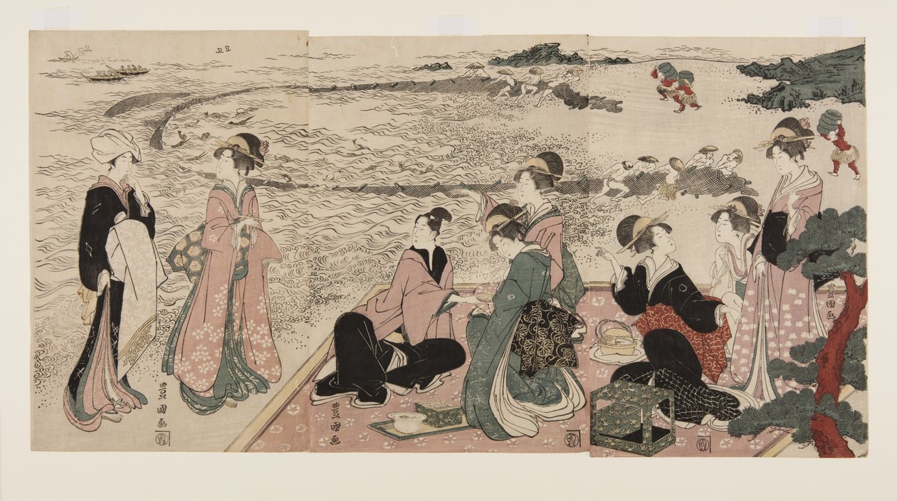Piknik na mořském pobřeží (barevný dřevotisk) od Utagawa Toyokuni