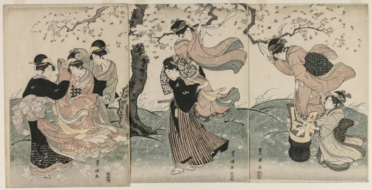 Třešňové květy ve větru od Utagawa Toyokuni
