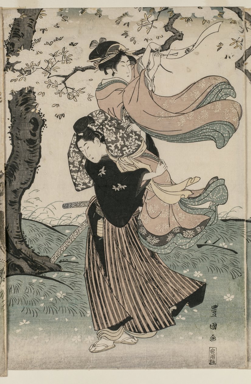 Třešňové květy ve větru od Utagawa Toyokuni