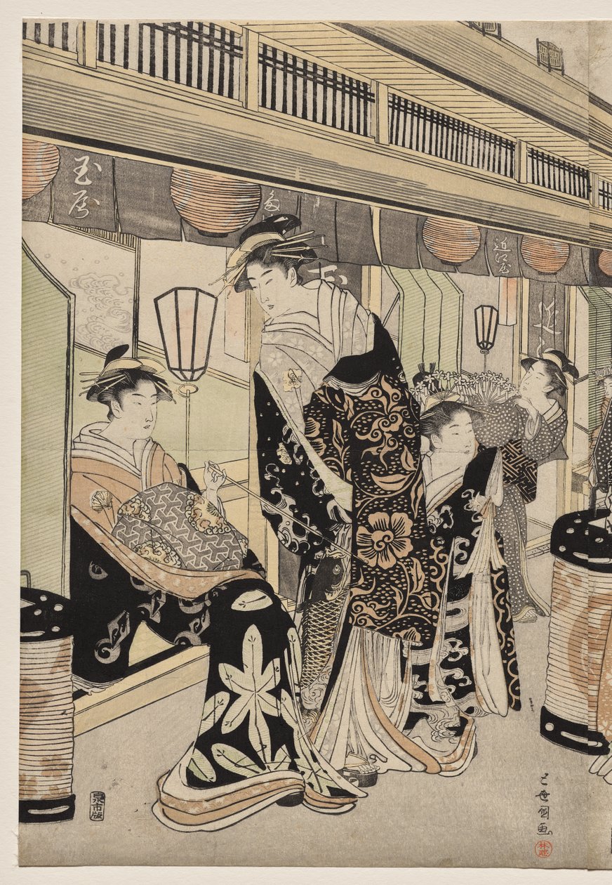 Kurtizány na promenádě Nakanochō od Utagawa Toyokuni