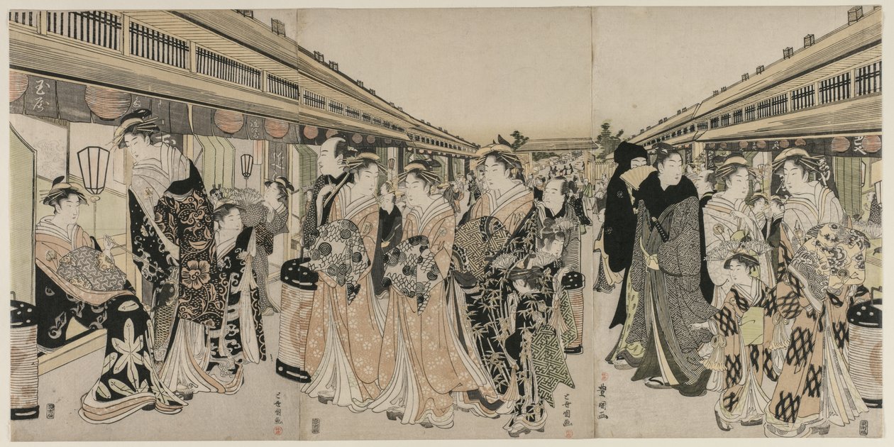 Kurtizány na promenádě Nakanochō od Utagawa Toyokuni