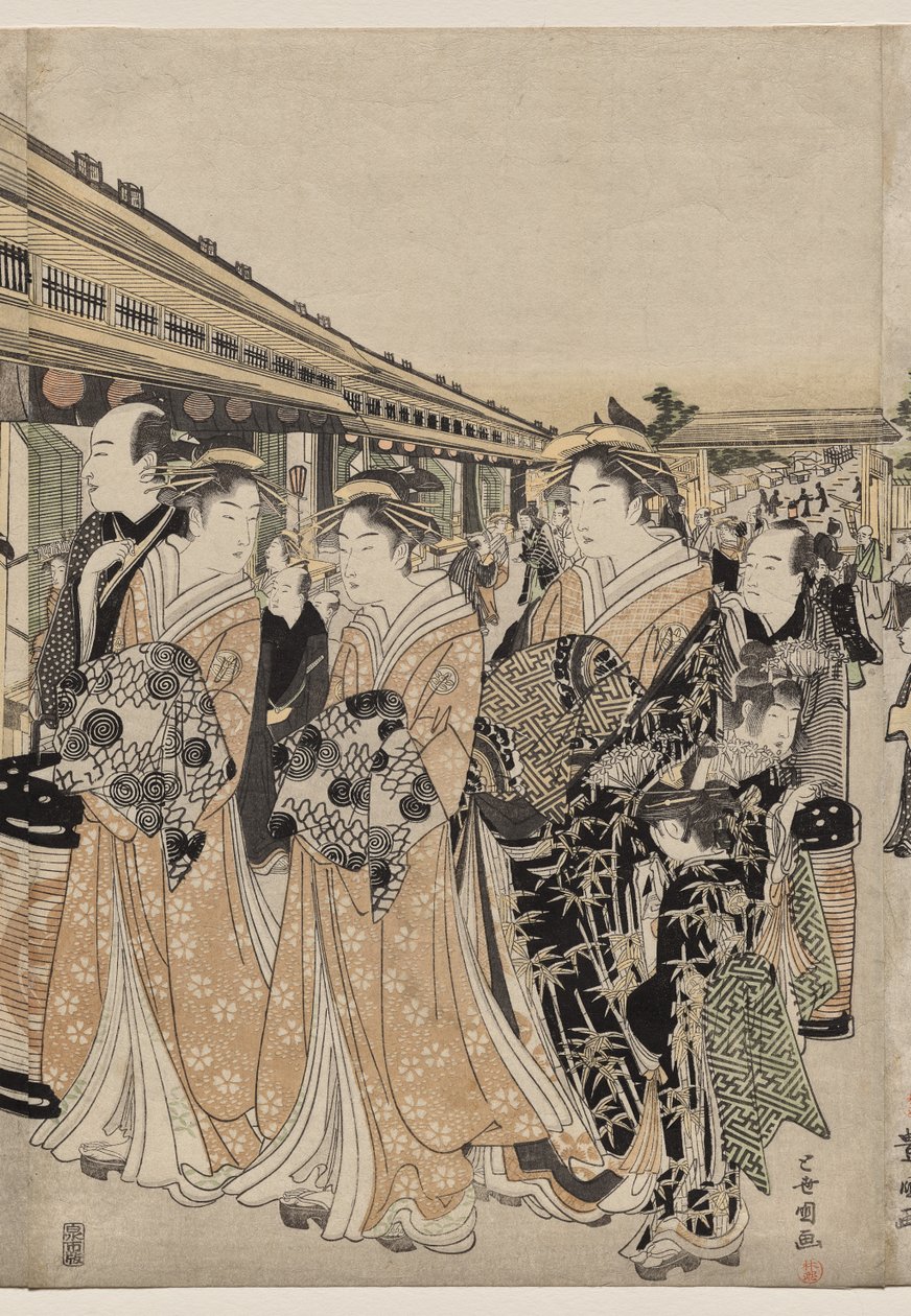 Kurtizány na promenádě Nakanochō od Utagawa Toyokuni