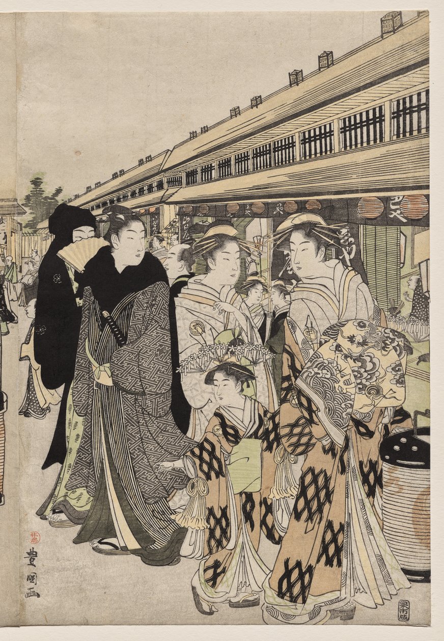 Kurtizány na promenádě Nakanochō od Utagawa Toyokuni