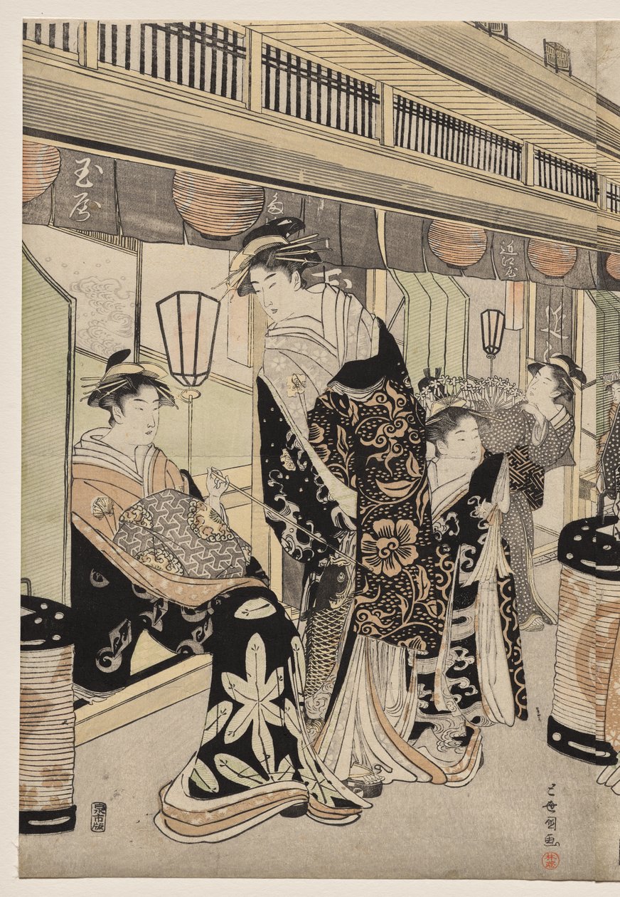 Kurtizány na promenádě Nakanochō od Utagawa Toyokuni