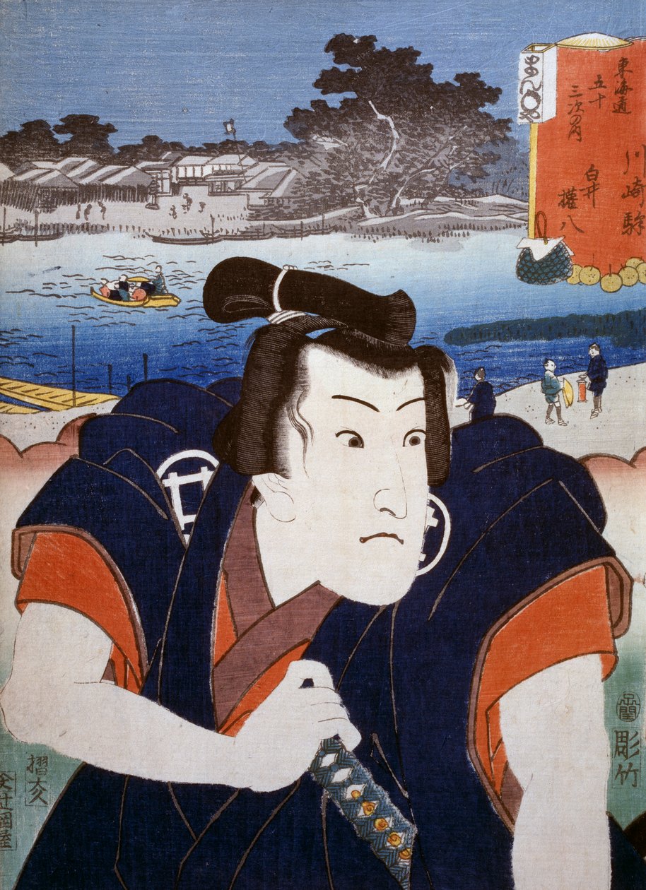 Portrét divadelního herce Kabuki, umělecký tisk ukiyo-e od Utagawy Toyokuniho (1769-1825), dřevoryt. Japonská civilizace, období Edo od Utagawa Toyokuni