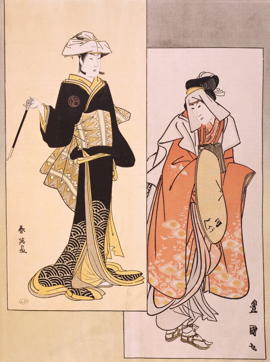 Portréty herců na jevišti, cca 1794-1796, ukiyo-e Shun-Yei (konec 18. století) a Utagawa Toyokuni (1769-1825), reprodukce dřevorytu, japonská civilizace, období Edo (1603-1868) od Utagawa Toyokuni