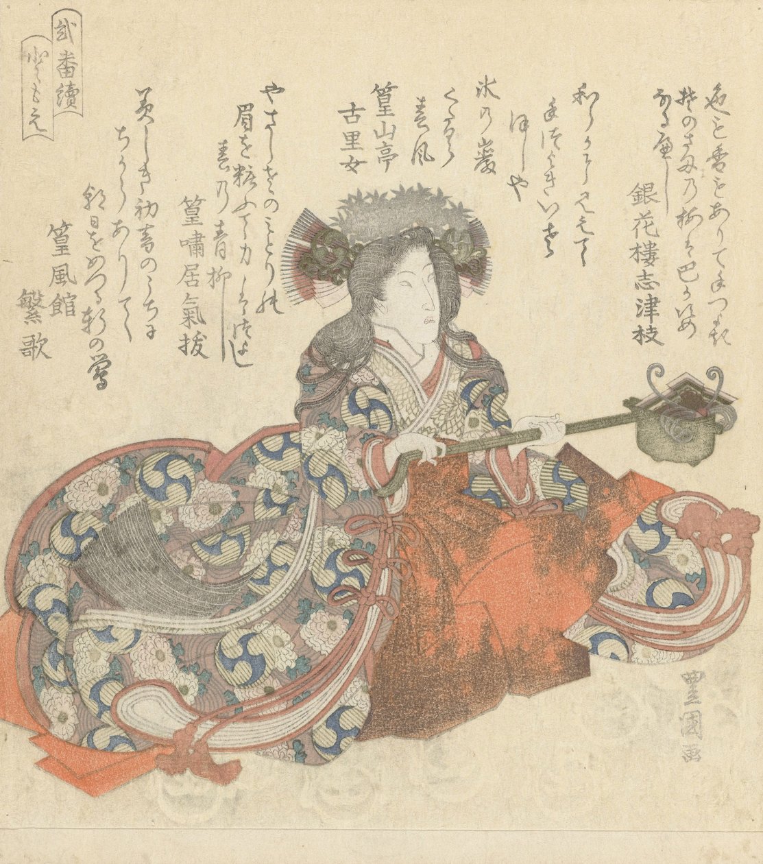 Segawa Kikunojô jako Tomoe Gozen, kolem 1825-29 (barevný dřevoryt) od Utagawa Toyokuni