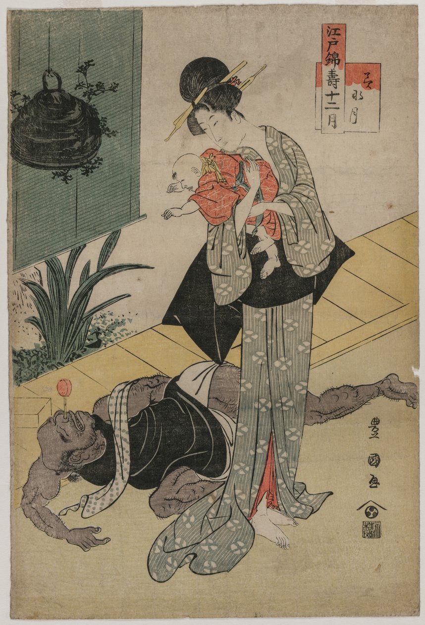 Šestý měsíc (ze série Dvanáct šťastných měsíců v Edo Brocades) od Utagawa Toyokuni