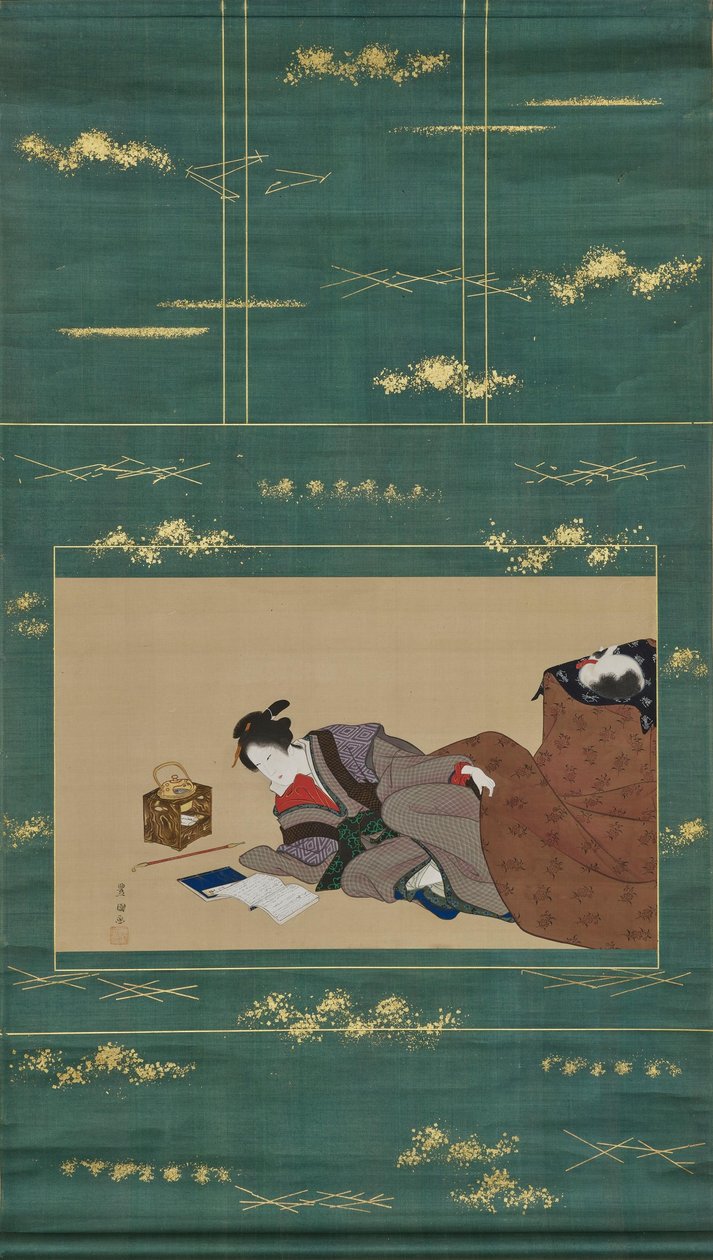 Žena zahřívající se u „kotatsu“ od Utagawa Toyokuni