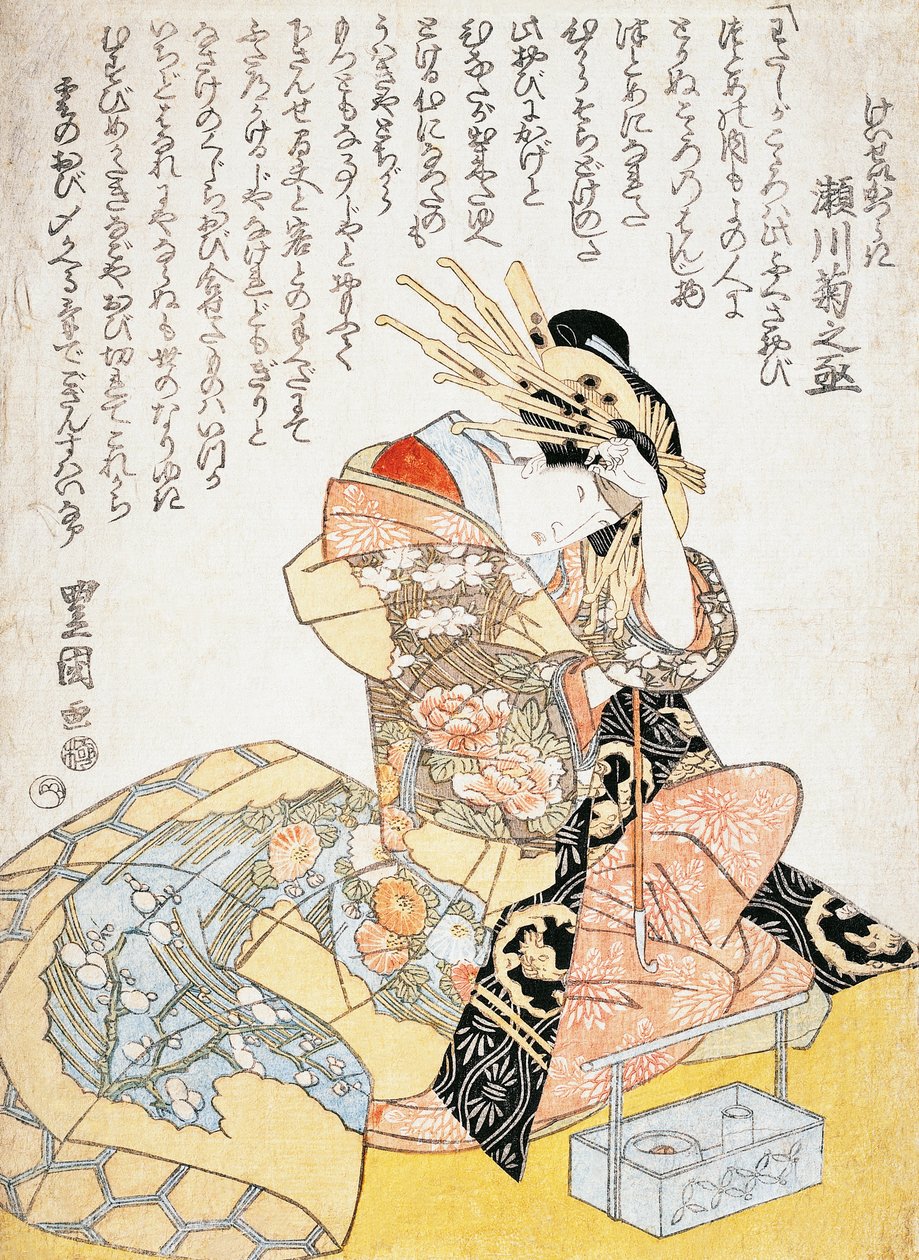 Žena se štětcem na kaligrafii, Utagawa Toyokuni, dřevoryt od Utagawa Toyokuni