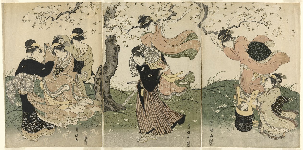Větrný den pod třešněmi od Utagawa Toyokuni I
