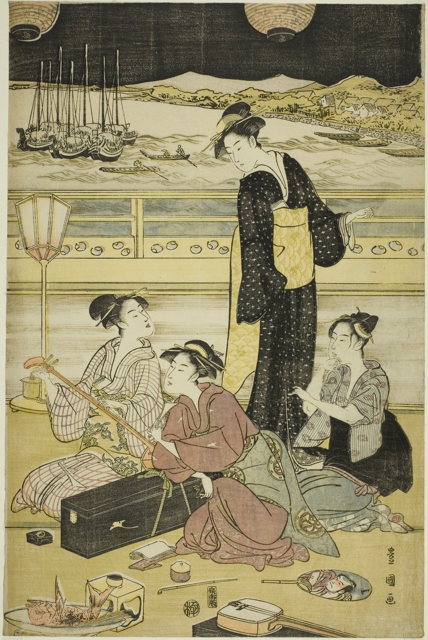 Večerní párty v Šinagawě od Utagawa Toyokuni I