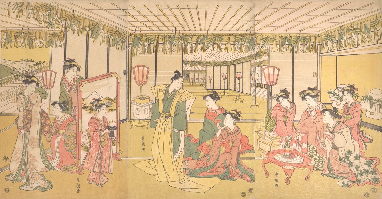 Oslava Nového roku ve velkém sídle, ca. 1791. od Utagawa Toyokuni I
