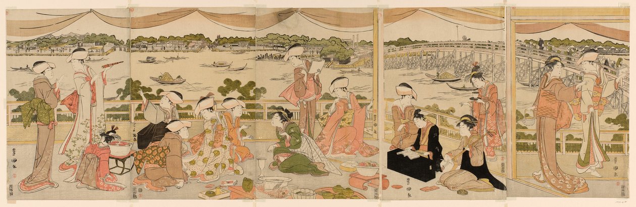 Recitál na verandě s výhledem na řeku Sumida od Utagawa Toyokuni I
