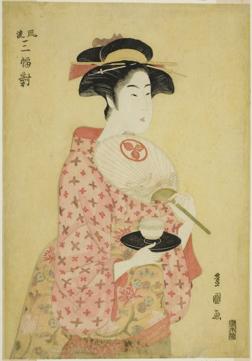 Takashima Ohisa, ze série "Modní sada tří (Furyu sanpuku tsui)" od Utagawa Toyokuni I