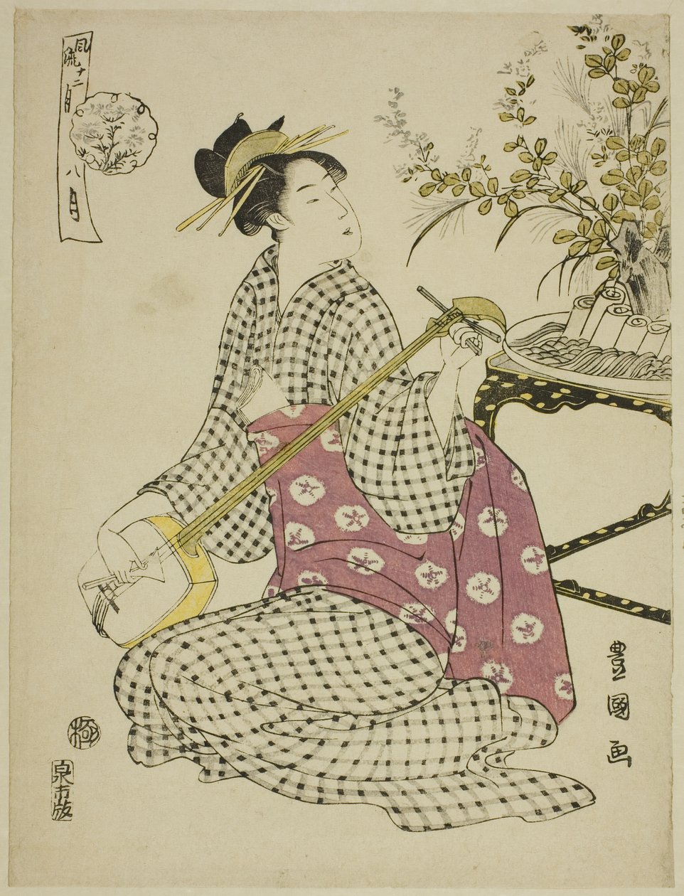 Osmý měsíc (Hachi gatsu), ze série "Módních dvanáct měsíců (Furyu junikagetsu)" od Utagawa Toyokuni I