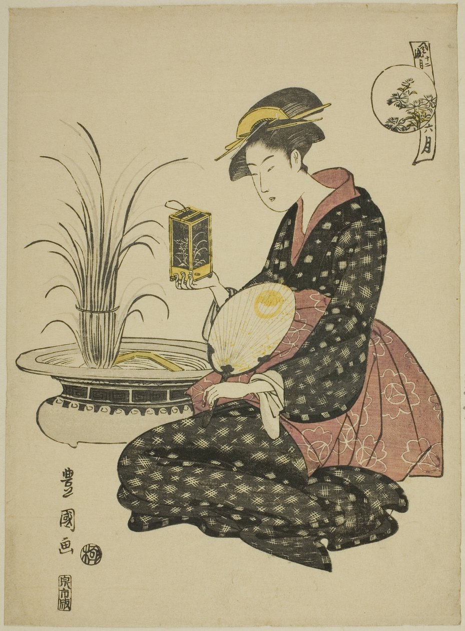 Šestý měsíc (Roku gatsu), ze série "Módních dvanáct měsíců (Furyu junikagetsu)" od Utagawa Toyokuni I