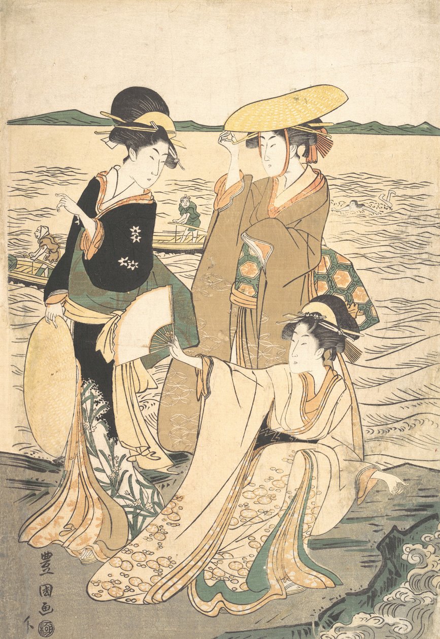 Tři mladé dámy u pobřeží. od Utagawa Toyokuni I
