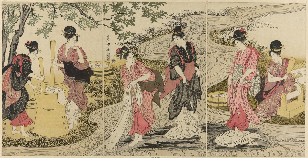 Praní hadříku v proudu od Utagawa Toyokuni I