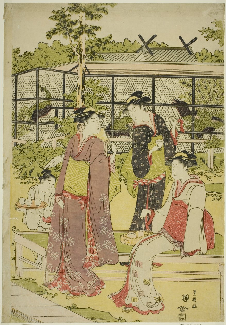 Ženy navštěvující ptačí a květinovou čajovnu (Kachojaya) od Utagawa Toyokuni I