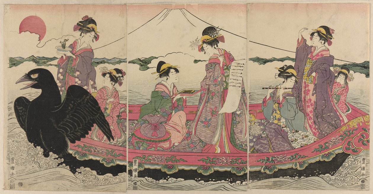Ženy na lodi na Nový rok napodobující sedm bohů štěstí od Utagawa Toyokuni I
